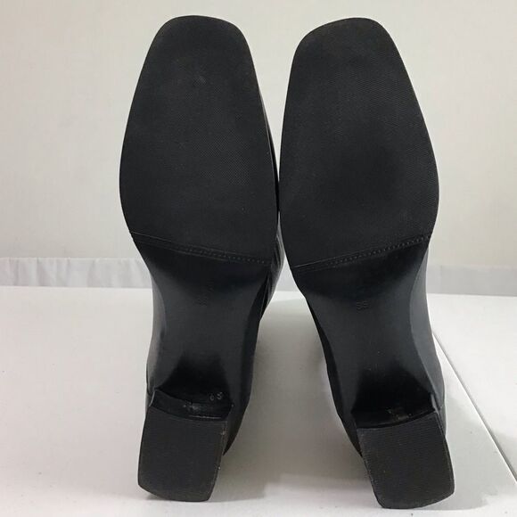 SIAMANTO Knee High Black Leather Riding Boots Pull-On Block Heel Boots Size 91/2 - Picture 9 of 16